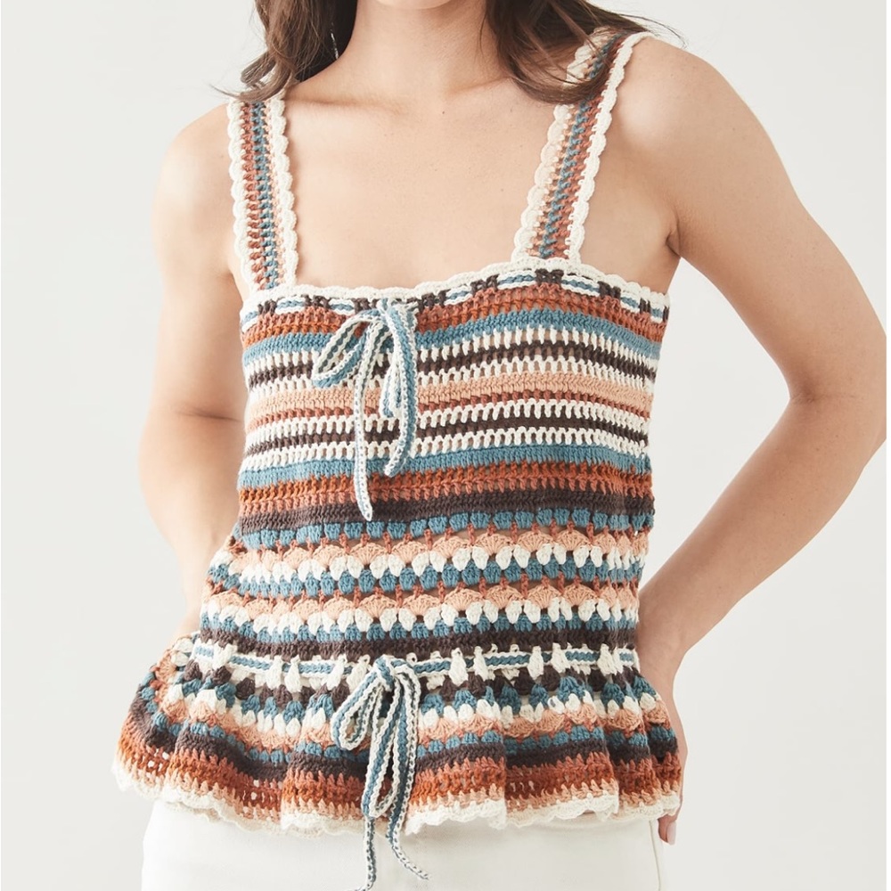 Ulla Johnson Zita Crochet Tank Top, Boho Knit Brown Cream Size Medium NWT
